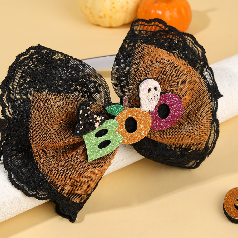 Kid Halloween Bow Knot Hairband Cartoon Glitter Ghost Halloween Crown Headband