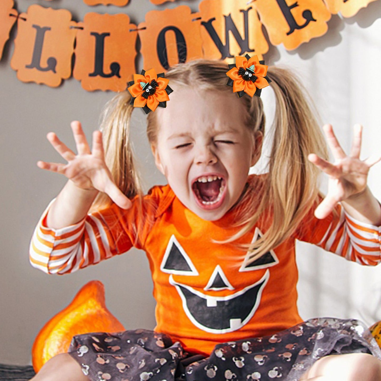 Halloween Spider Satin Flower Hair Bows
