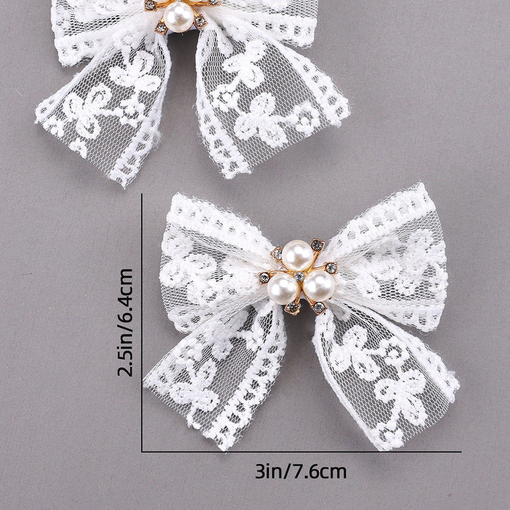 2Pcs Lace Hair Bow Clips with Pearl