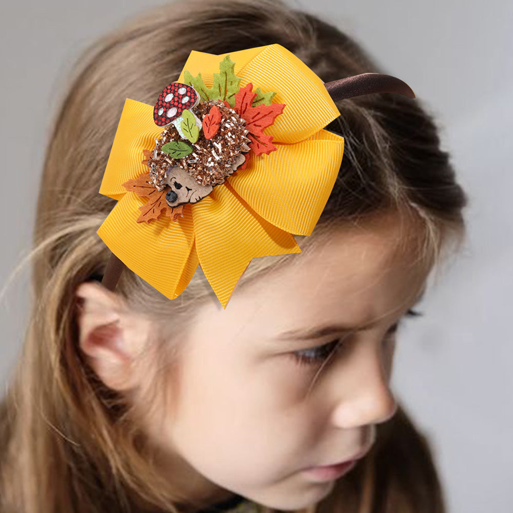 Thanksgiving Hedgehog Bow Satin Headbands