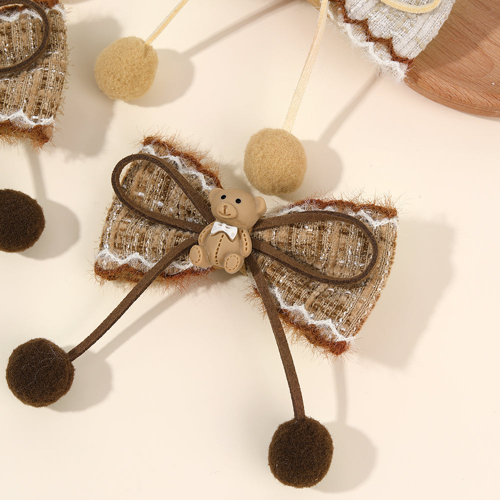 2Pcs Cartoon Bear Hair Pins Velvet Hair Bow Clip Girls