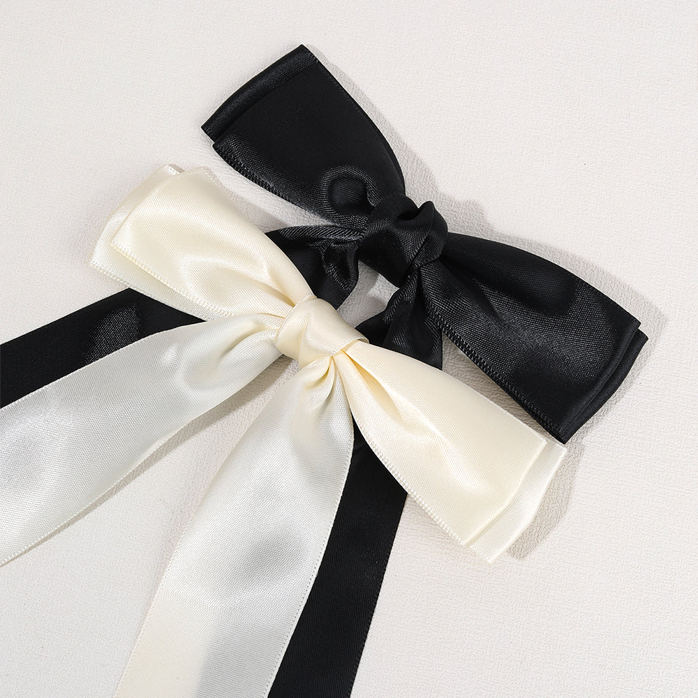2pcs Satin Hair Bows for Girls Beige Black
