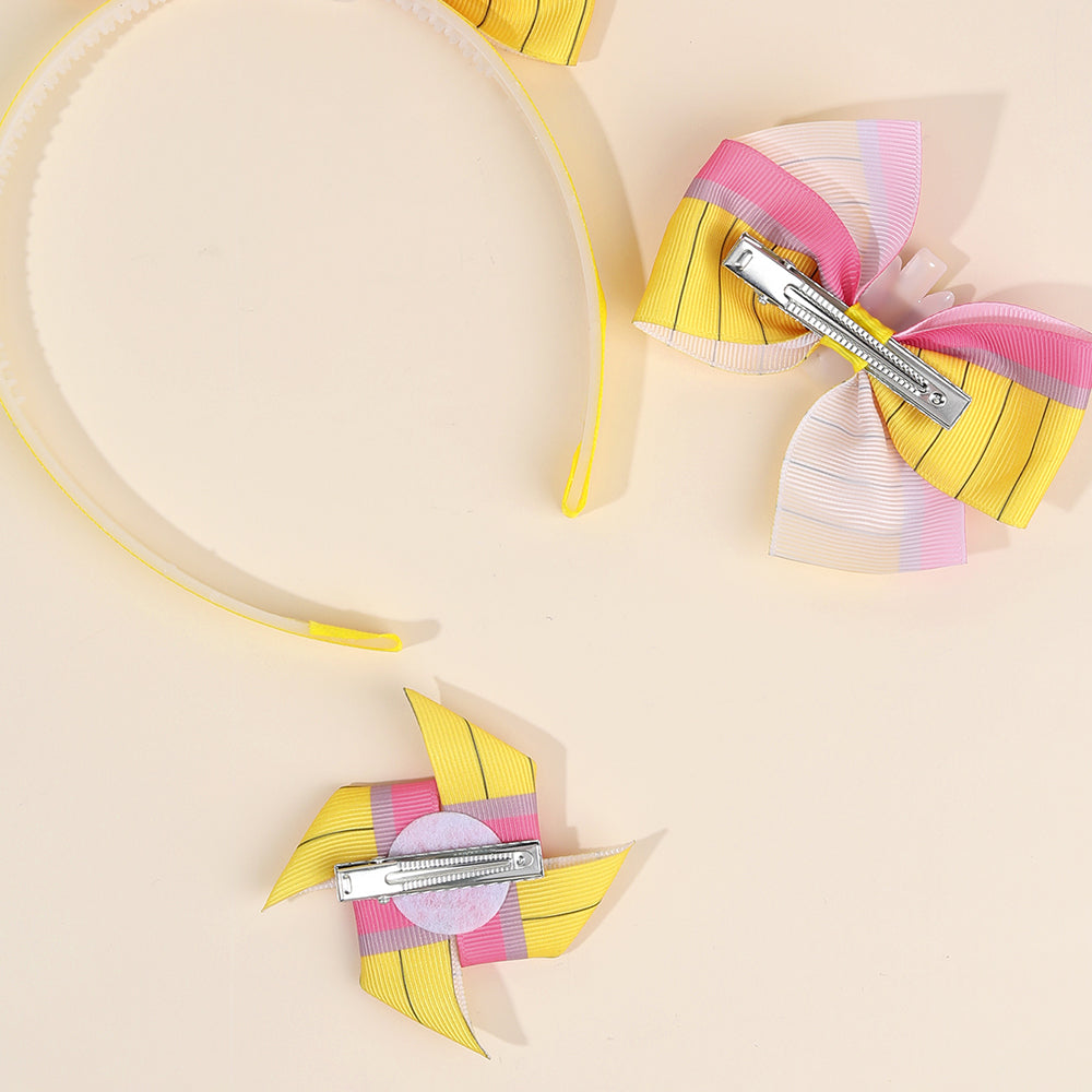 5Pcs Yellow Pencil Hair Clip Set Back to School Headband Girls
