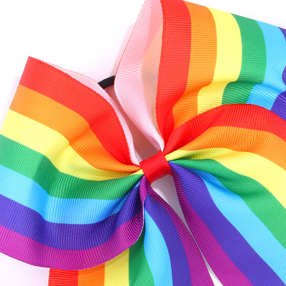 12pcs Rainbow Cheer Bows With Ponytail Holder