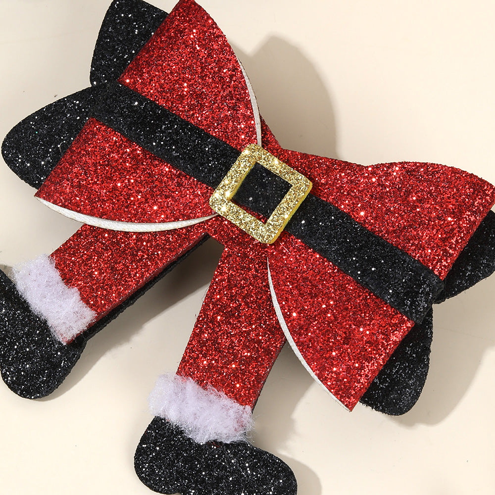 2Pcs Christmas Glitter Boots Hair Bows Clips