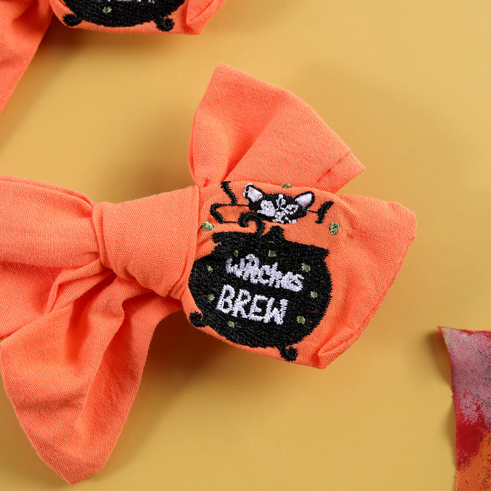 Boutique Fabric Embroidered Handmade Hair Bow Clip Girls Baby Halloween Hair Clip