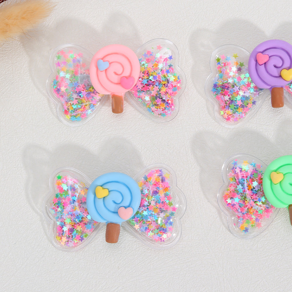 4Pcs PVC Shaker Hair Bows Clips with Lollipop