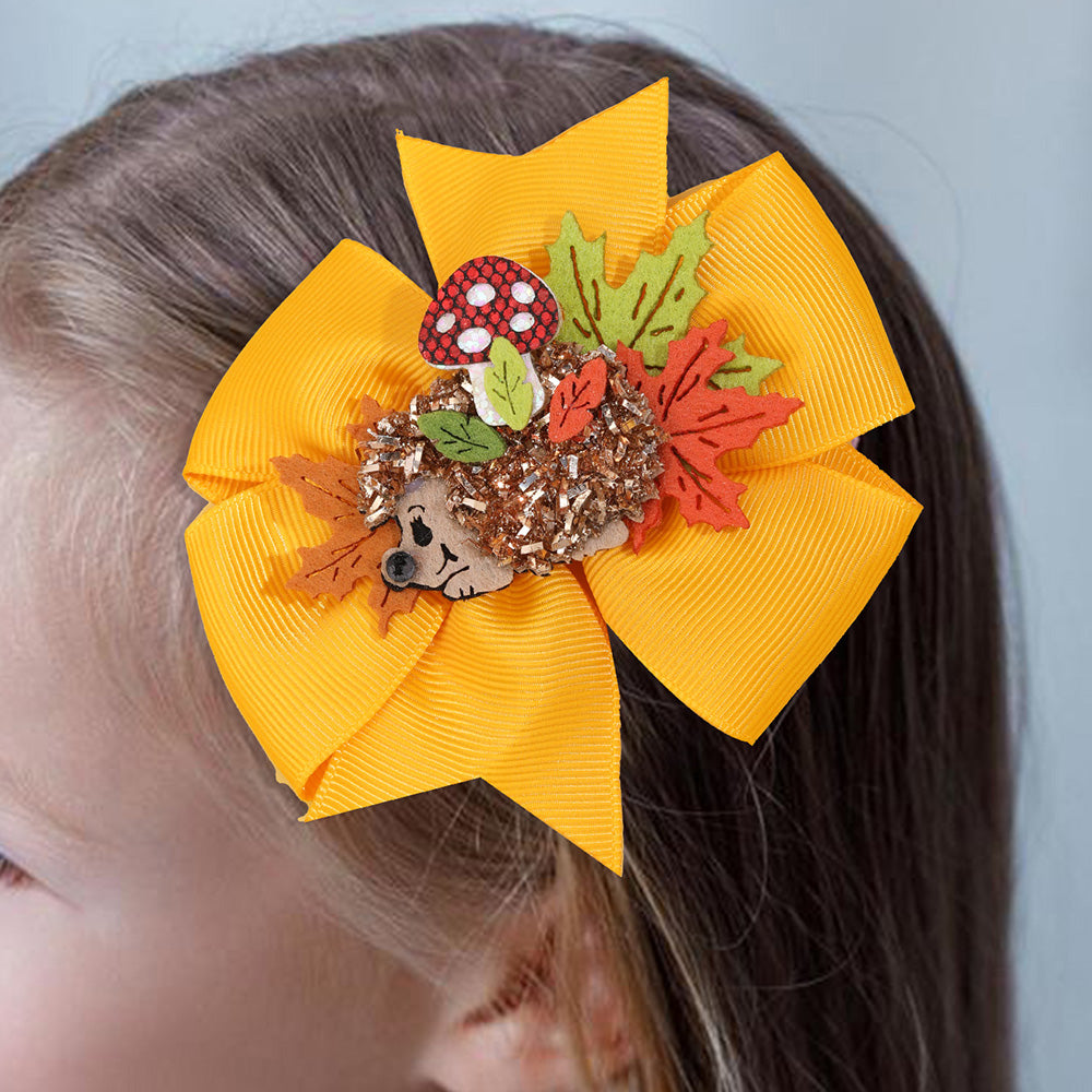 4'' Glitter Hedgehog Thanksgiving Hair Bows