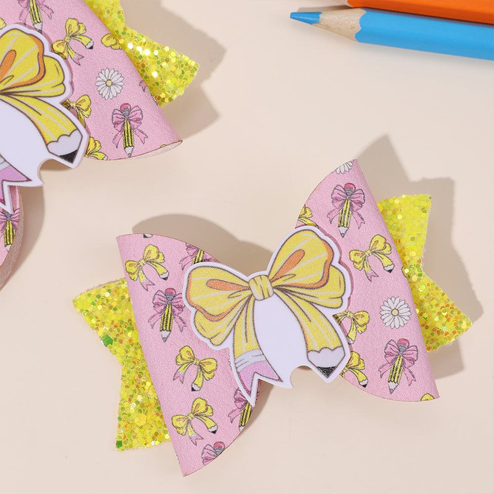2Pcs Leather Pencil Hair Clip Sparkly Glitter Back to School Hair Pins Accessories