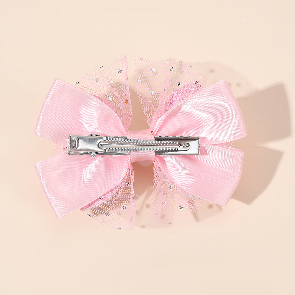 2Pcs Pastel Satin Hair Bow Clip Mesh Boutique Glitter Hair Clip Girls Baby