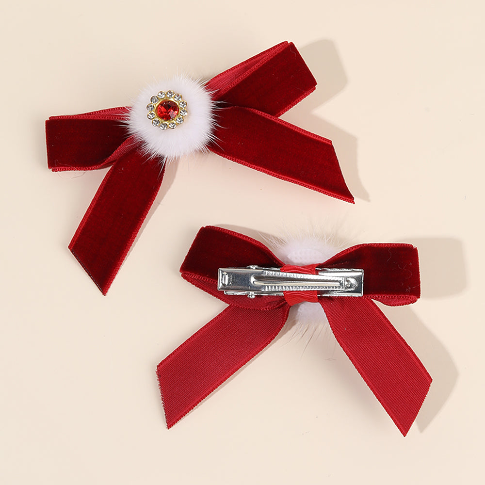 2PCS Velvet Hair Bow Clip Sparkly Rhinestone Hair Pins Girls