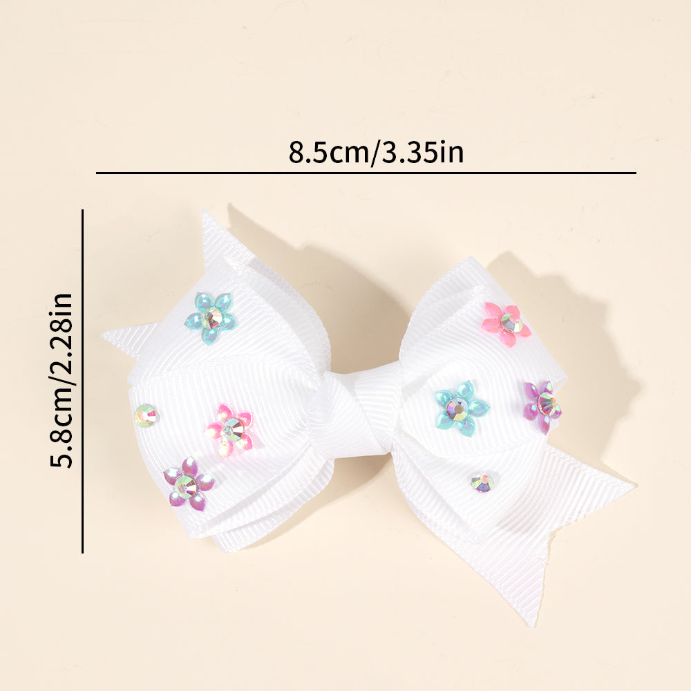 CN 2Pcs Grosgrain Ribbon Hair Bow Clip Sparkly Rhinestone Hair Clip