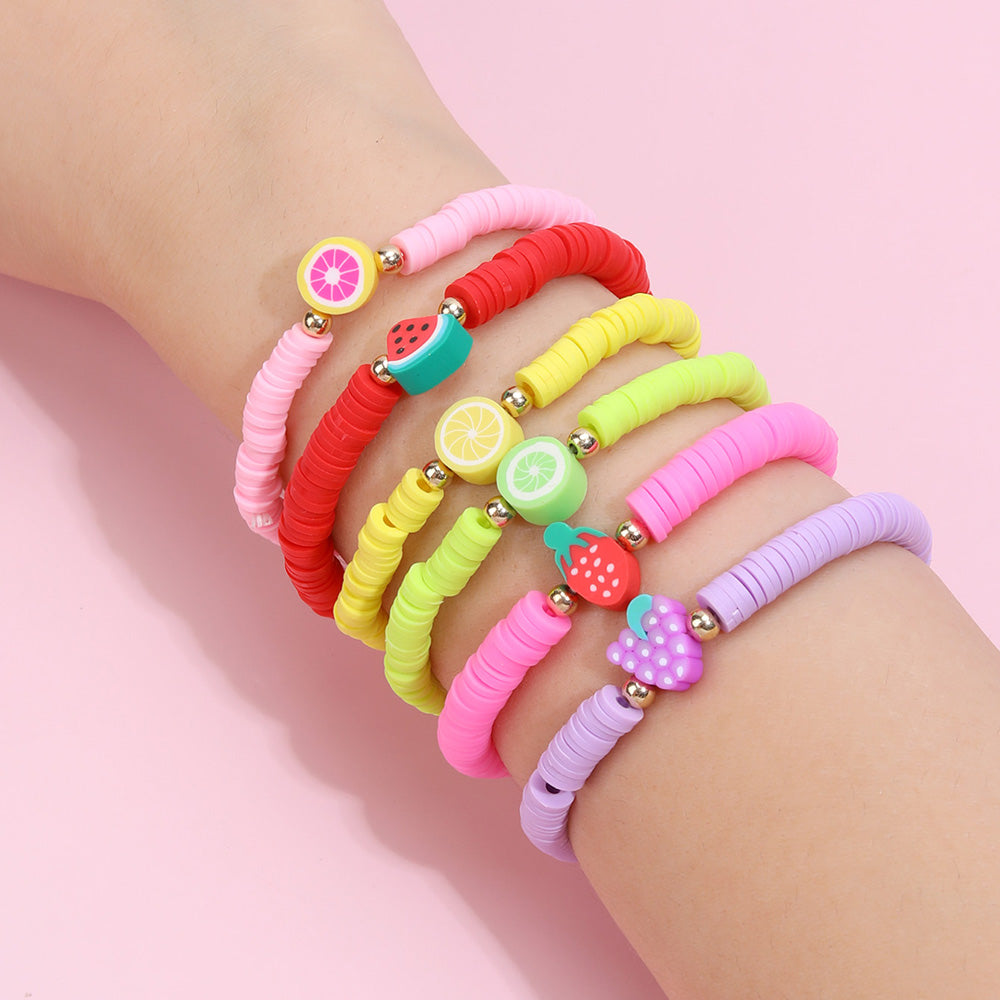 6PCS Cute Fruit Clay Beads Bracelets