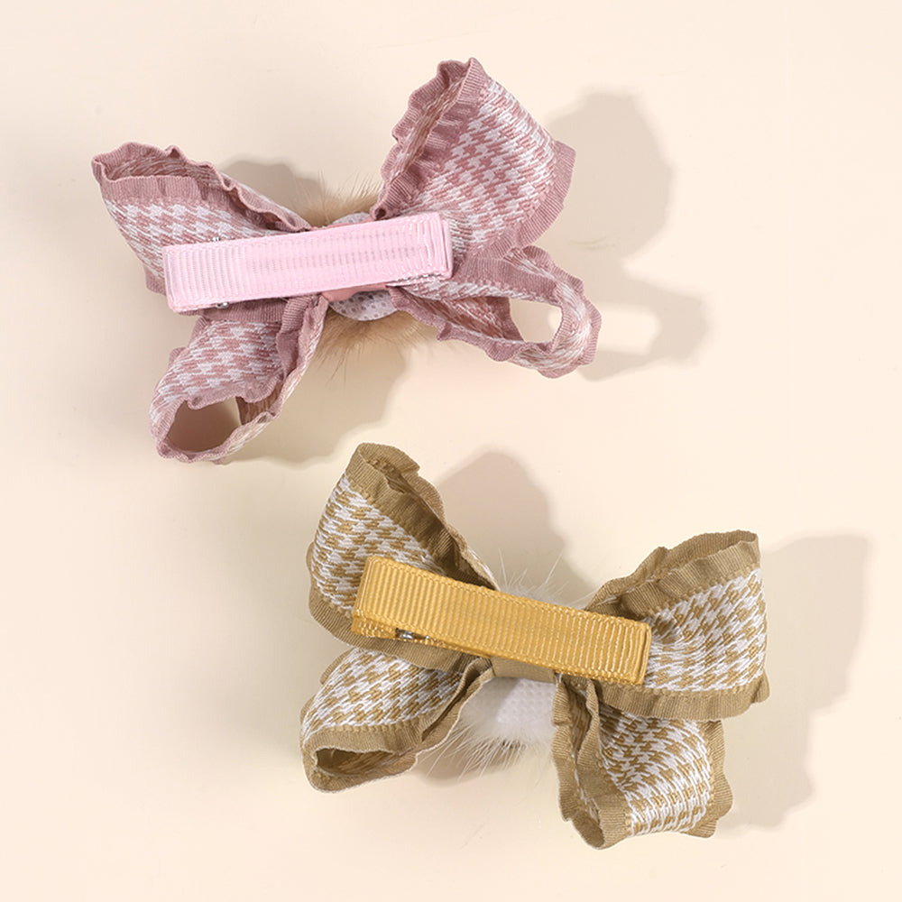 2Pcs Lovely Bear Hair Clip Fabric Scallop Edge Hair Bow Clip
