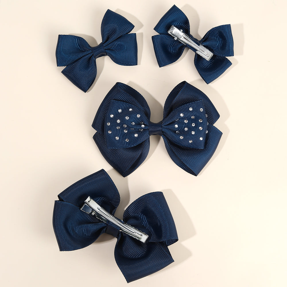 4Pcs Solid Color Hair Bow Clips with Rhinestone