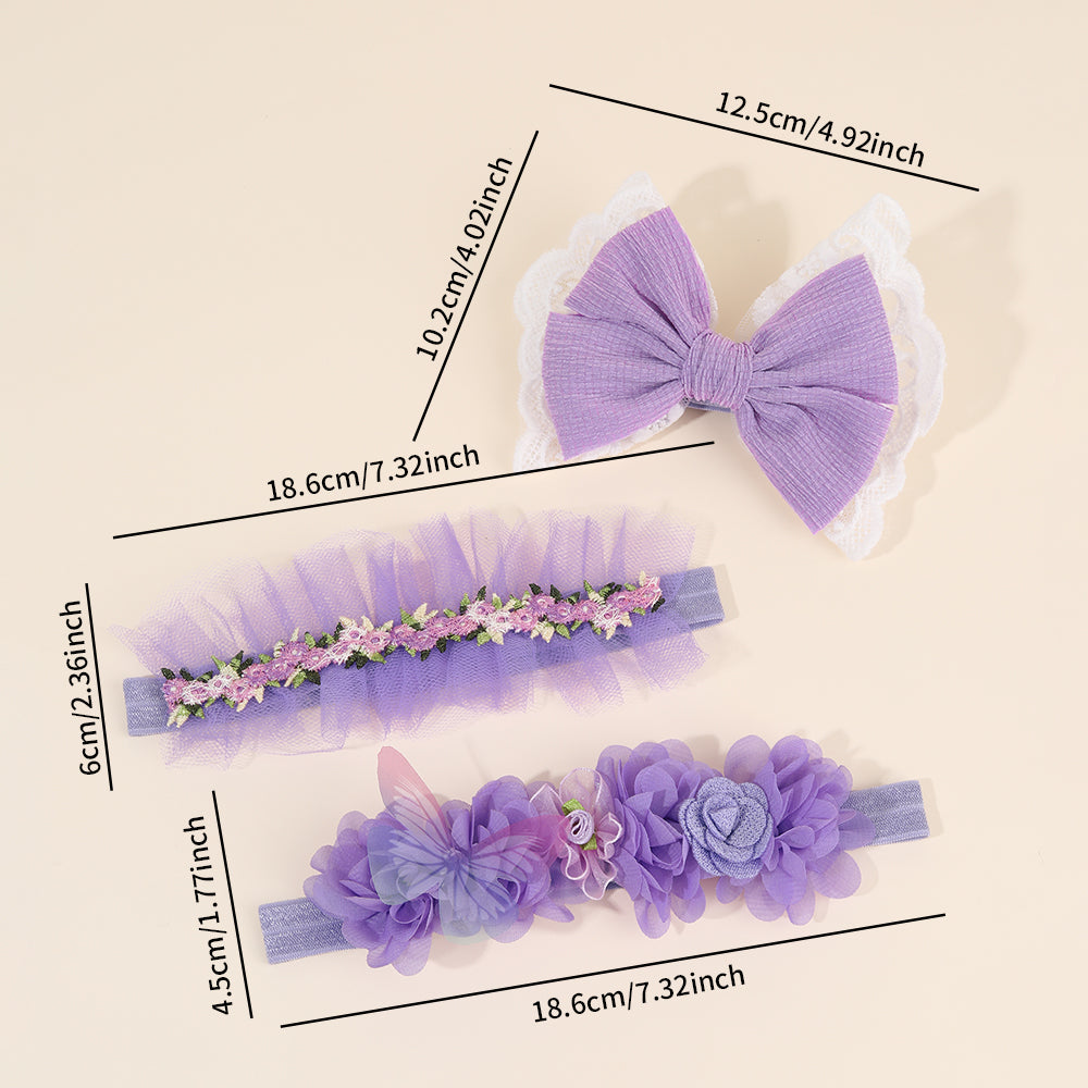 3Pcs Purple Baby Elastic Hairband Purple Flower Boutique Infant Headband