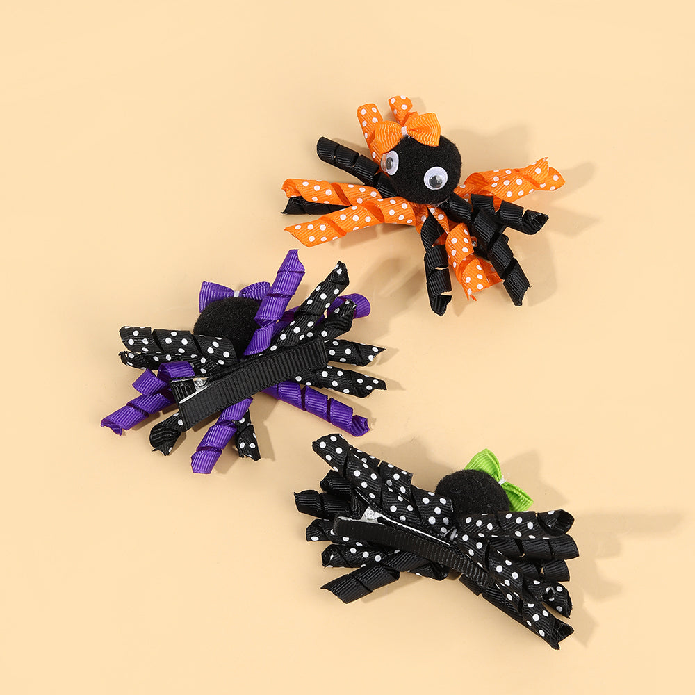2Pcs Cartoon Spider Curly Ribbon Hair Bow Clip Girls Halloween Hair Clip