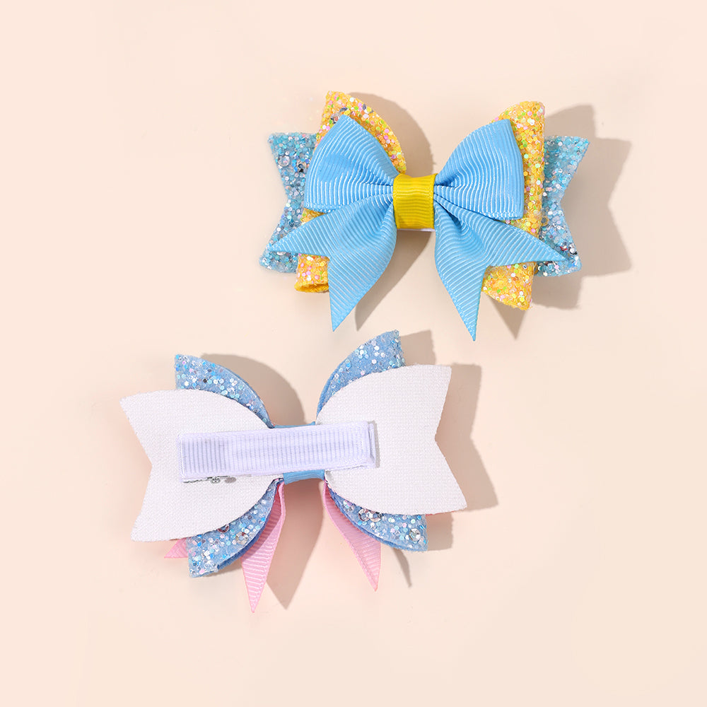4Pcs Grosgrain Ribbon Boutique Hair Bow Clip Sparkly Glitter Pigtails Hair Clip Princess Gilrs