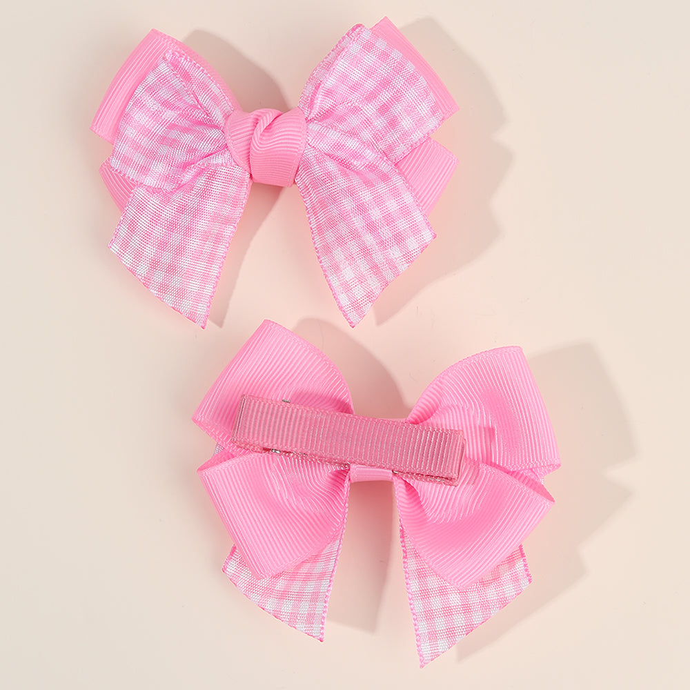 2Pcs Fabric Checked Hair Bow Clip Girls Plaid Hair Clip Kids