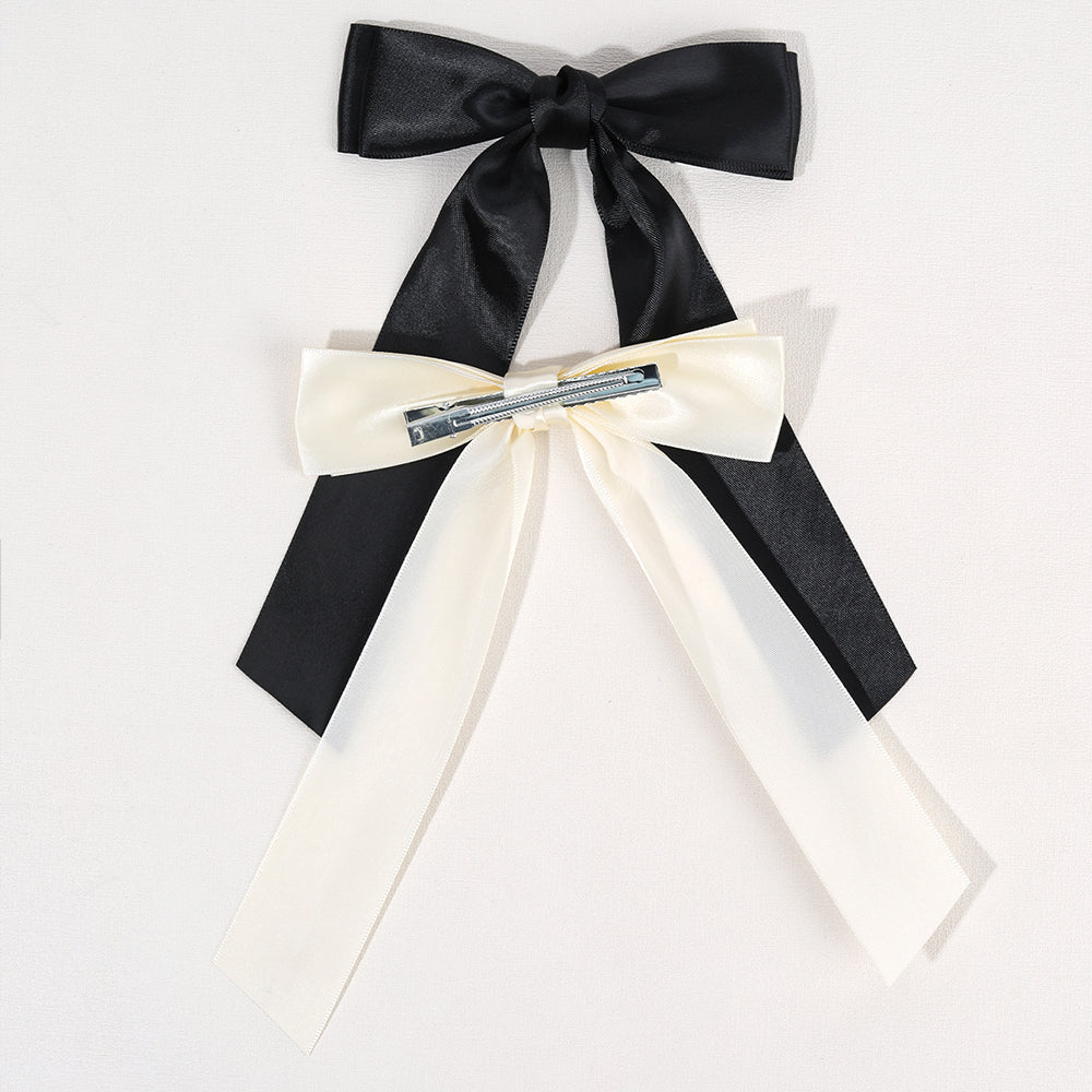 2pcs Satin Hair Bows for Girls Beige Black