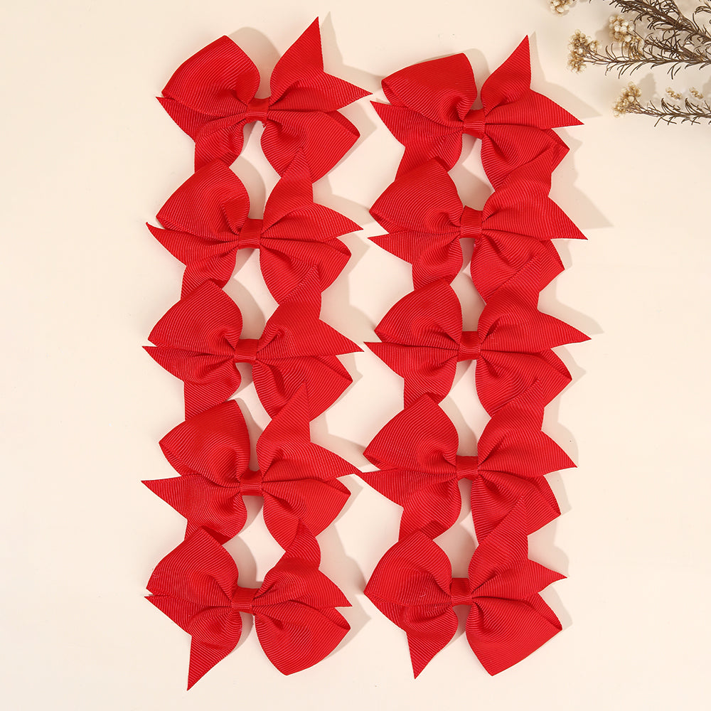 10pcs Solid Color Hair Bows Clips Red Black