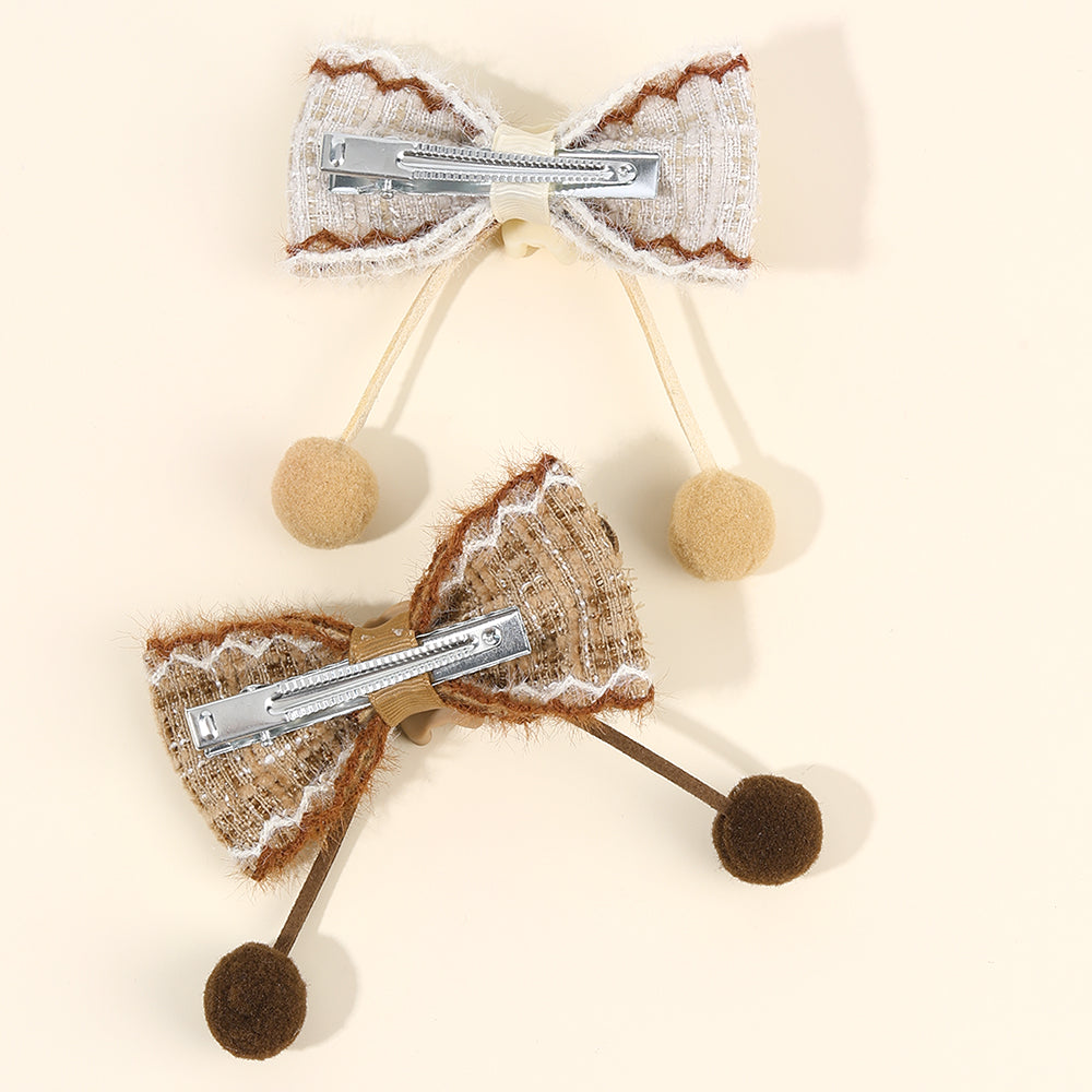 2Pcs Cartoon Bear Hair Pins Velvet Hair Bow Clip Girls