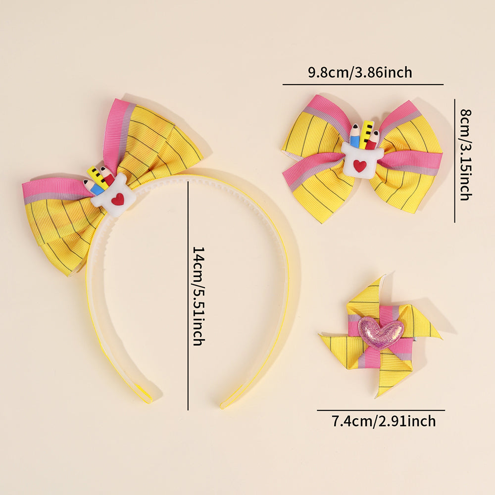 5Pcs Yellow Pencil Hair Clip Set Back to School Headband Girls