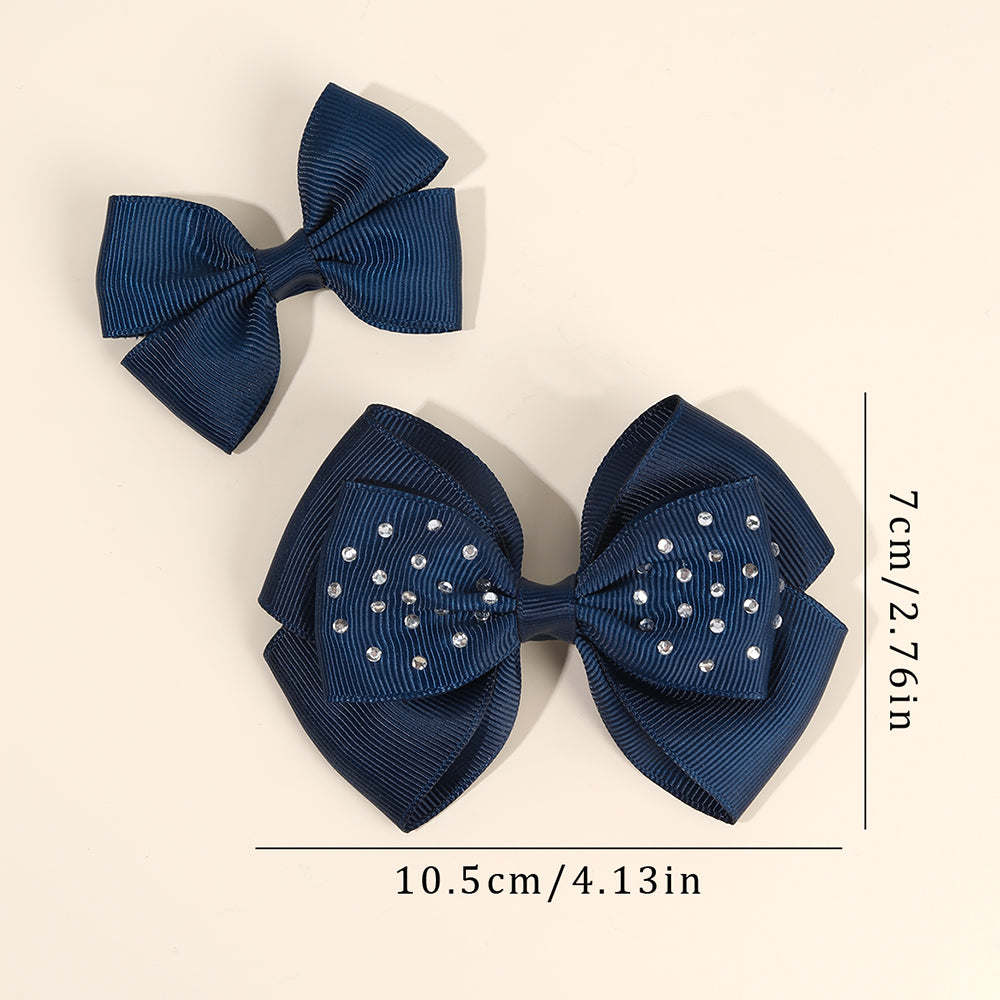 4Pcs Solid Color Hair Bow Clips with Rhinestone