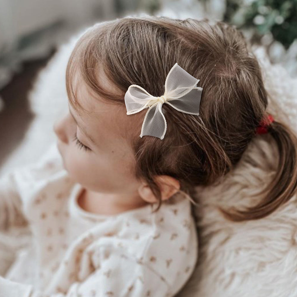 6Pcs Tulle Hair Bows Clips for Baby Kids