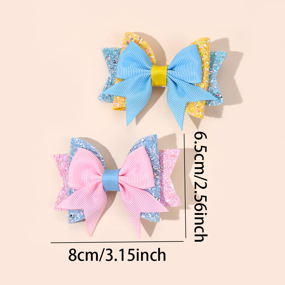 4Pcs Grosgrain Ribbon Boutique Hair Bow Clip Sparkly Glitter Pigtails Hair Clip Princess Gilrs