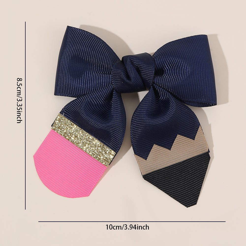 10Pcs Grosgrain Ribbon Back to School Hair Bow Clip Pencil Clip