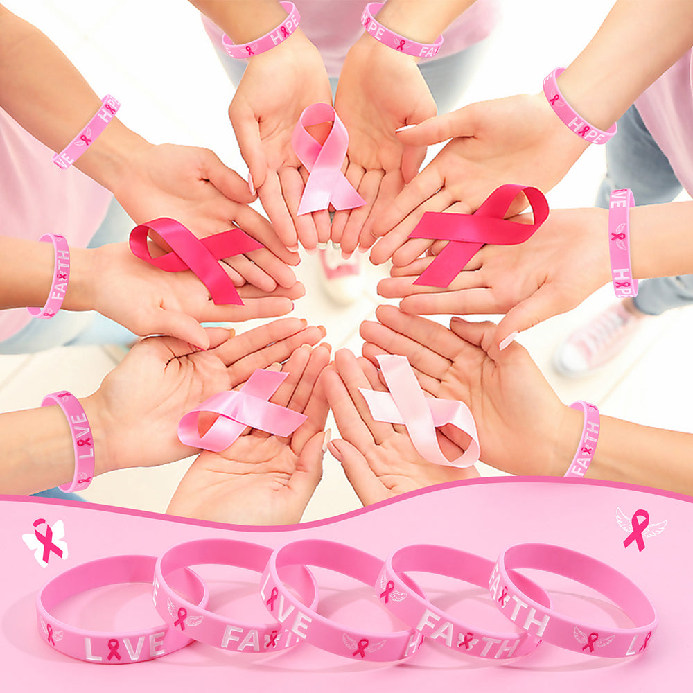 100PCS Breast Cancer Awareness Silicone Bracelets