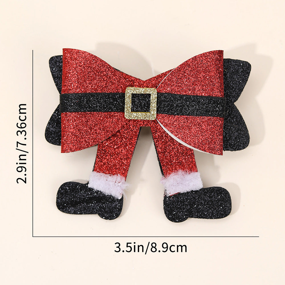 2Pcs Christmas Glitter Boots Hair Bows Clips