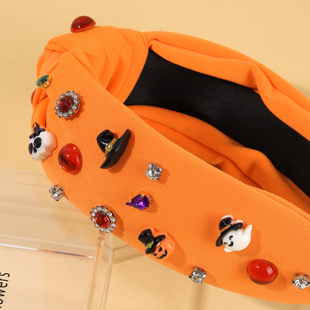 Halloween Fabric Bow Knot Headband Girls Rhinestone Halloween Hairband Women