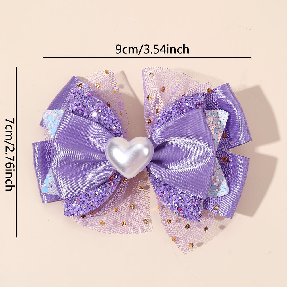 2Pcs Pastel Satin Hair Bow Clip Mesh Boutique Glitter Hair Clip Girls Baby