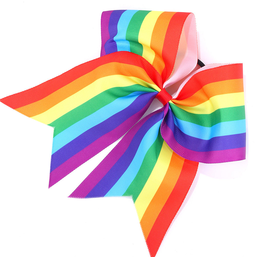 12pcs Rainbow Cheer Bows With Ponytail Holder
