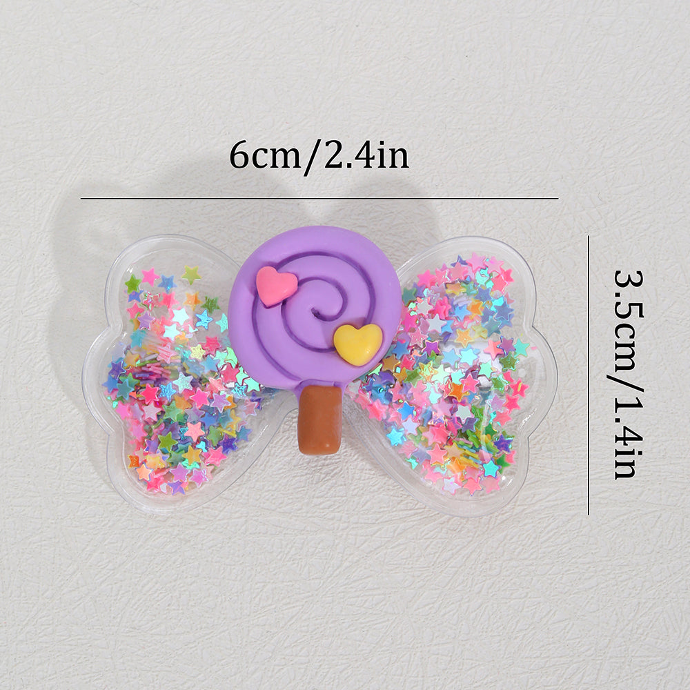 4Pcs PVC Shaker Hair Bows Clips with Lollipop