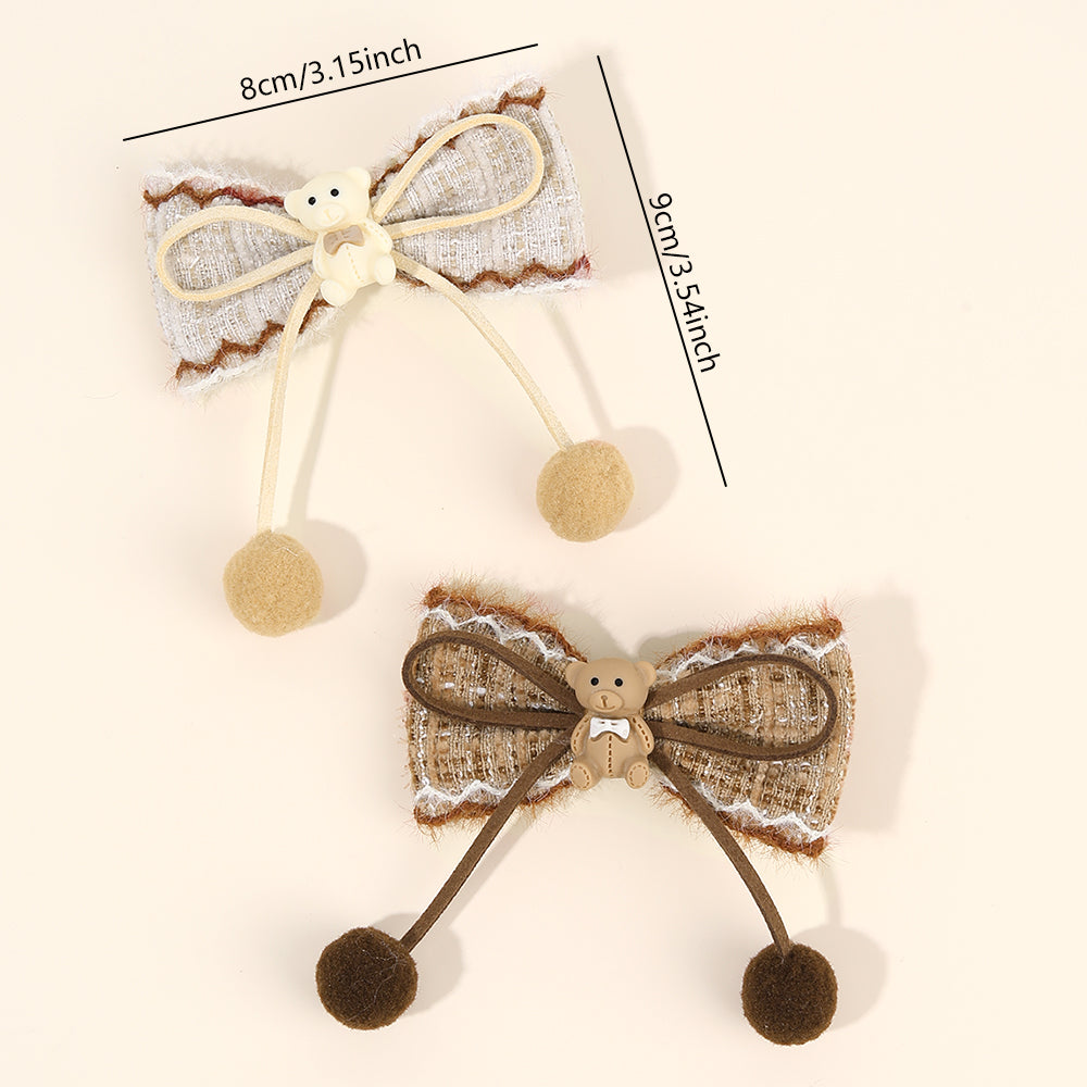 2Pcs Cartoon Bear Hair Pins Velvet Hair Bow Clip Girls