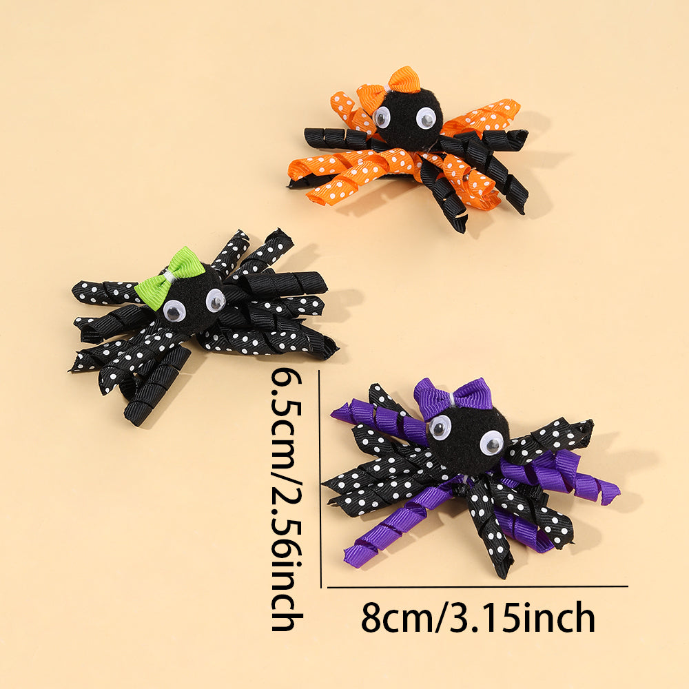 2Pcs Cartoon Spider Curly Ribbon Hair Bow Clip Girls Halloween Hair Clip