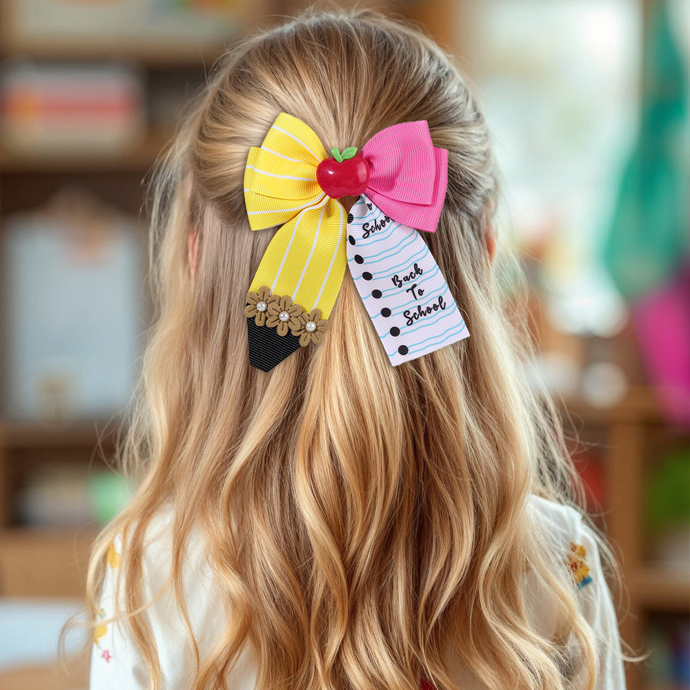 Pencil Yellow Back to School Hair Bow Clip