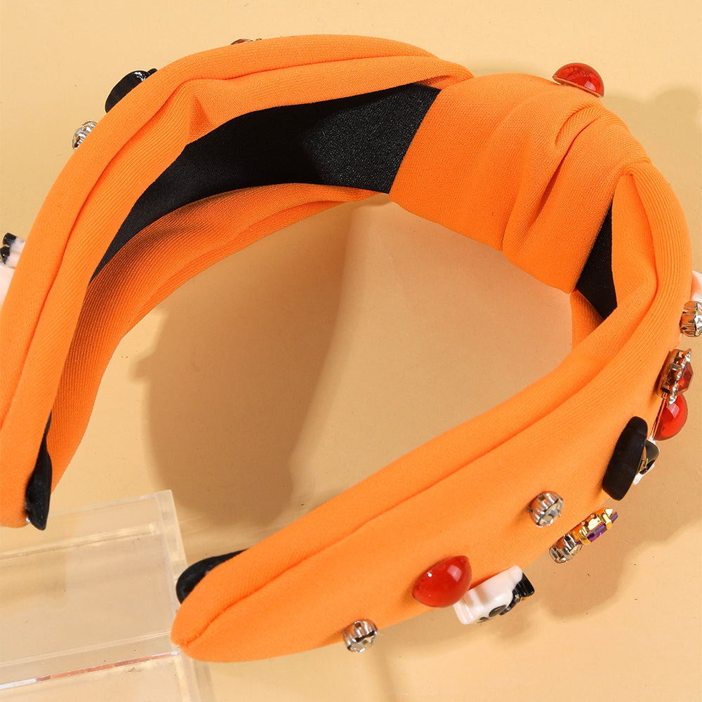Halloween Fabric Bow Knot Headband Girls Rhinestone Halloween Hairband Women