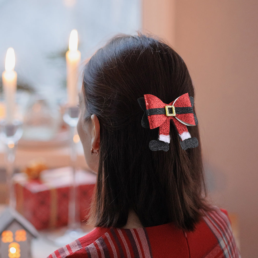 2Pcs Christmas Glitter Boots Hair Bows Clips