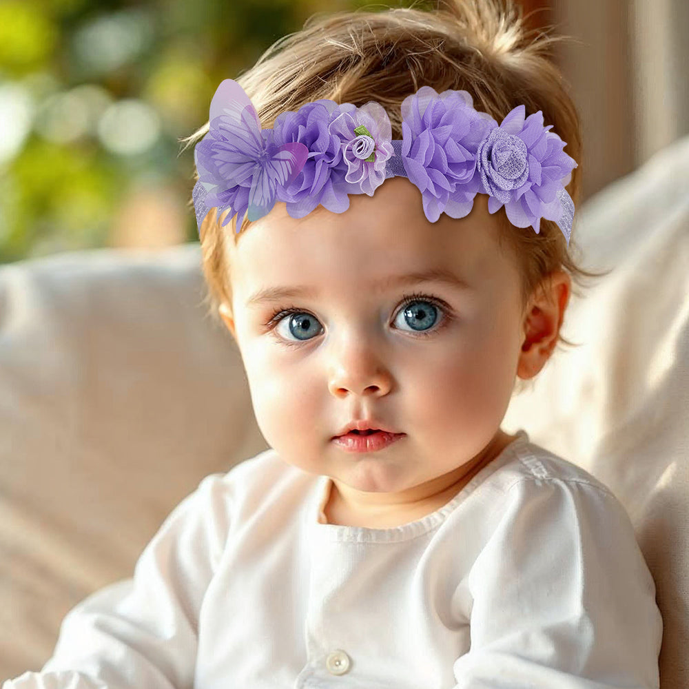 3Pcs Purple Baby Elastic Hairband Purple Flower Boutique Infant Headband