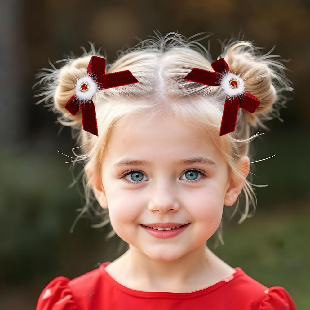 2PCS Velvet Hair Bow Clip Sparkly Rhinestone Hair Pins Girls