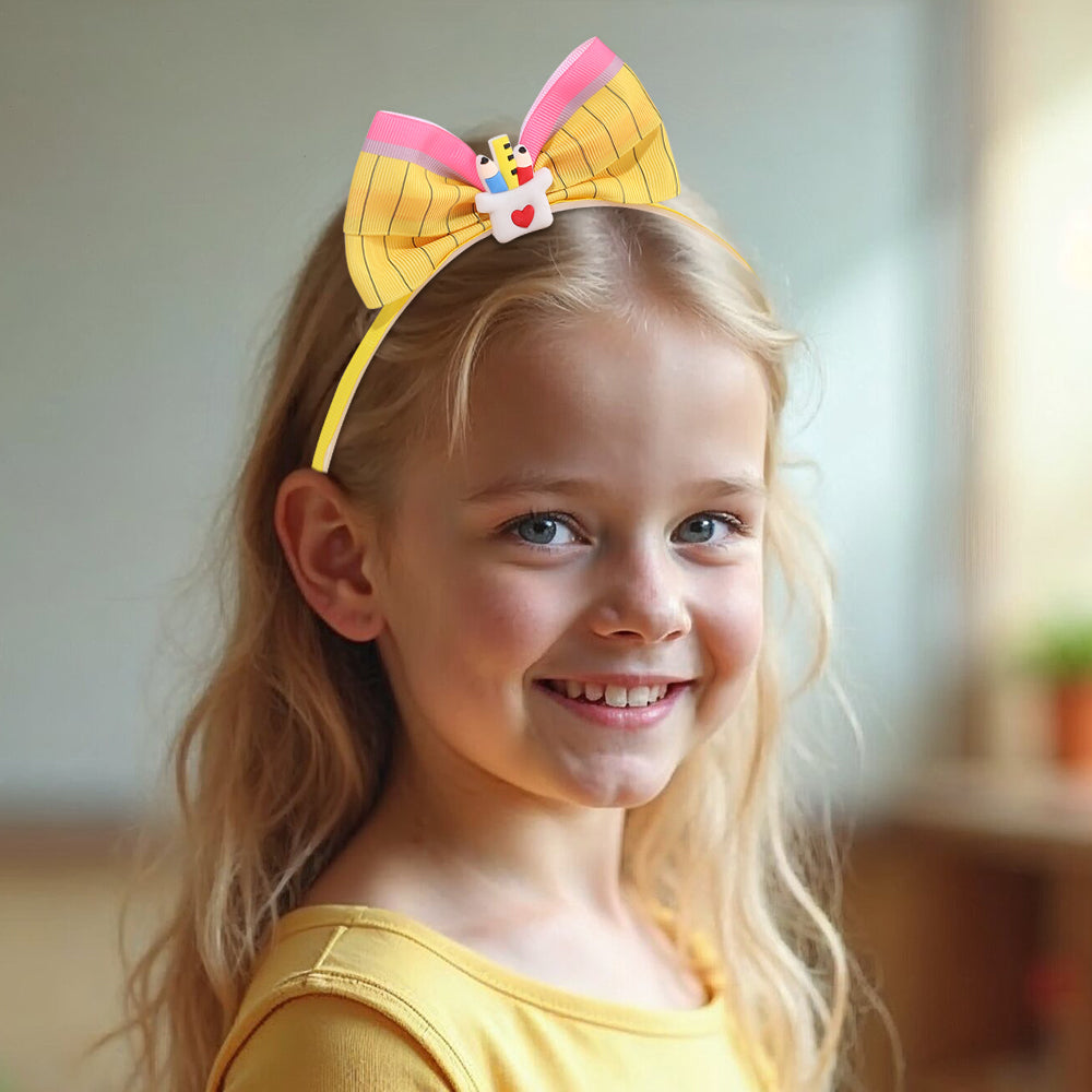 5Pcs Yellow Pencil Hair Clip Set Back to School Headband Girls