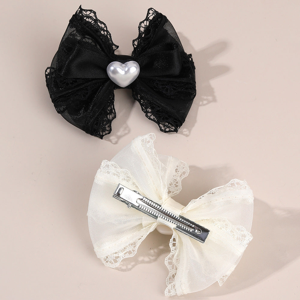2Pcs Lace Boutique Hair Bow Clip Toddler Girls