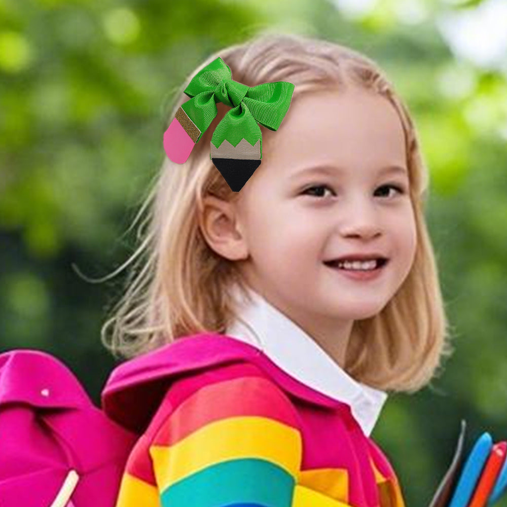 10Pcs Grosgrain Ribbon Back to School Hair Bow Clip Pencil Clip