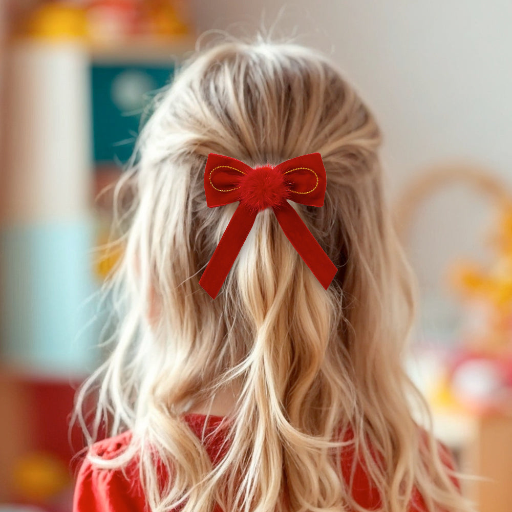 8PCS Winter Velvet Boutique Hair Bow Clip Set