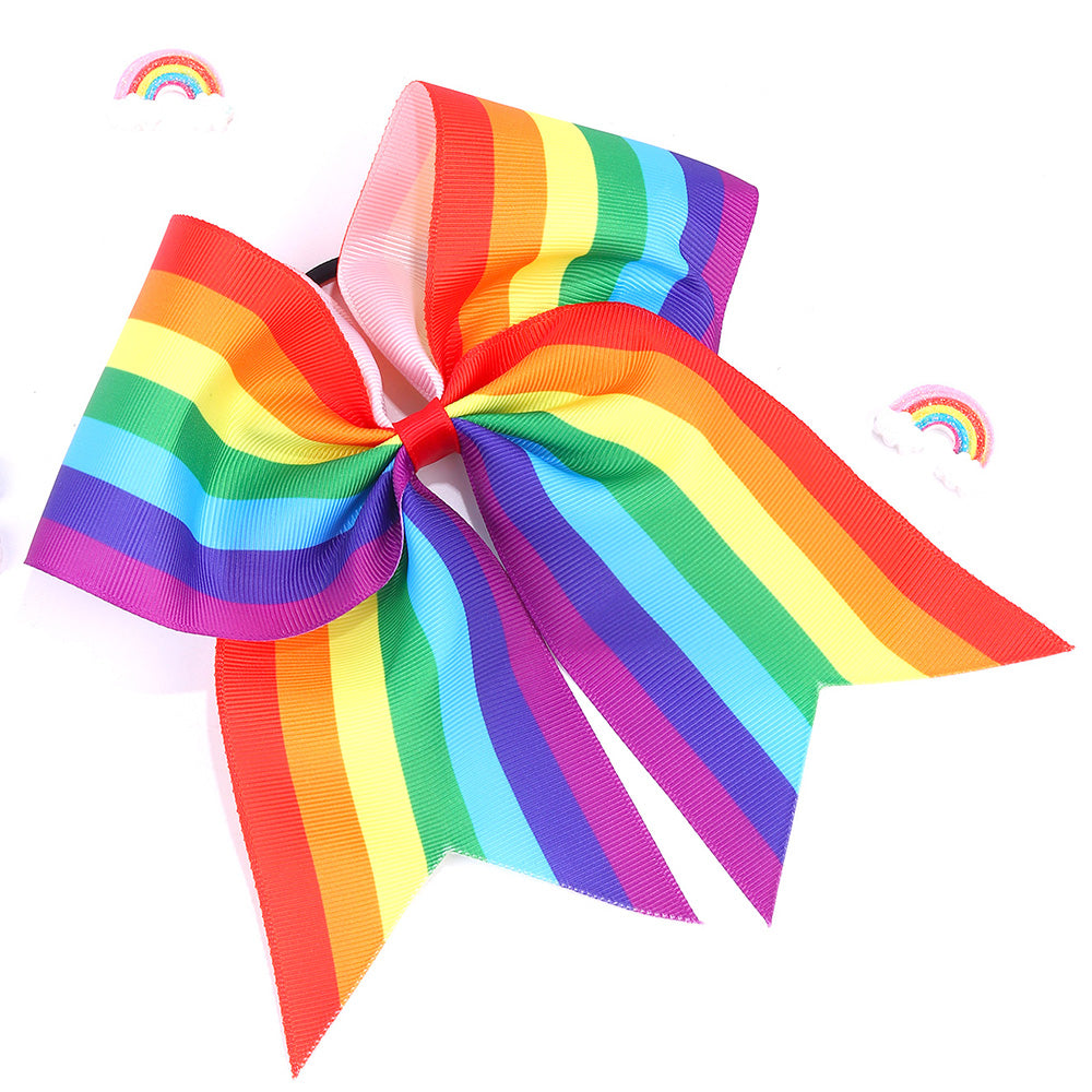 12pcs Rainbow Cheer Bows With Ponytail Holder