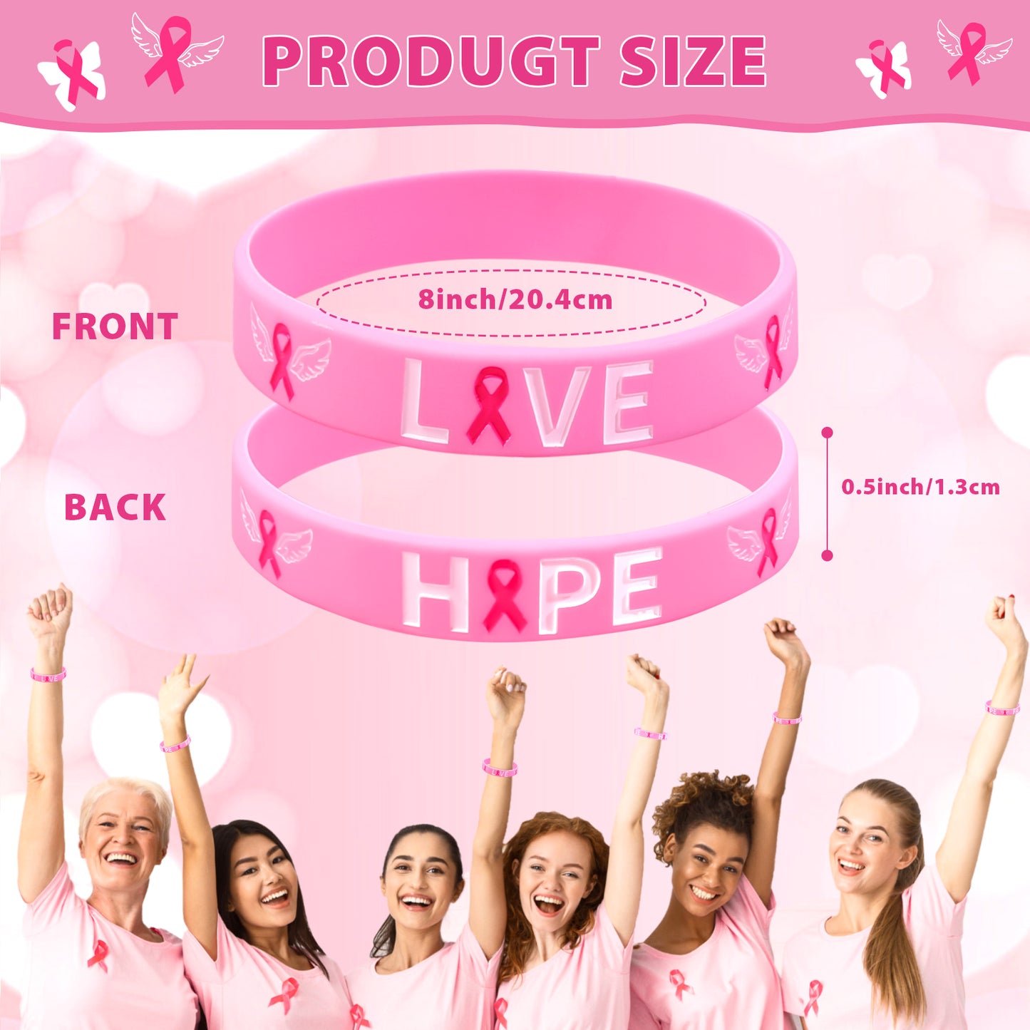 100PCS Breast Cancer Awareness Silicone Bracelets